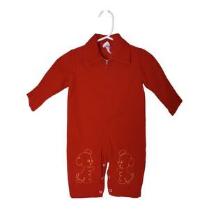 Vtg 70s Baby Infant Sears Perma-Prest Red Corduroy Jumpsuit Outfit M 21-26 Lbs